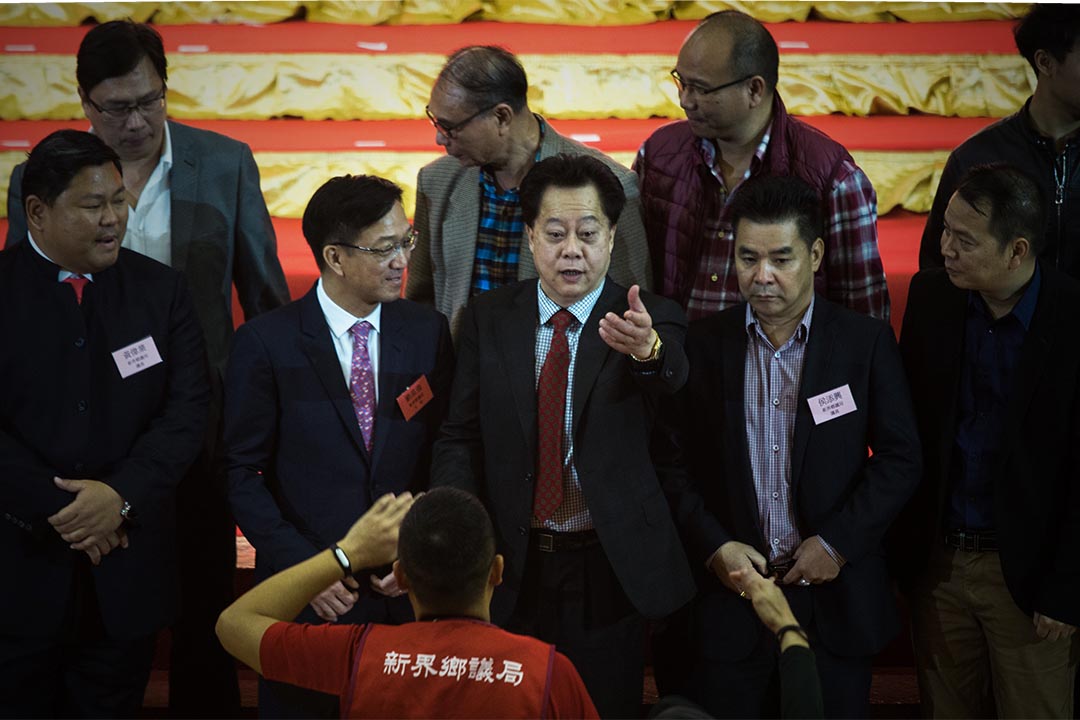 上水乡事委员会主席侯志强出席乡议局新春团拜。摄:卢翊铭/端传媒