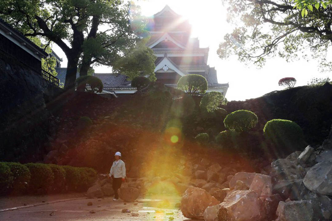 有400年歷史的熊本城在地震中嚴重受損。攝:JIJI PRESS / AFP