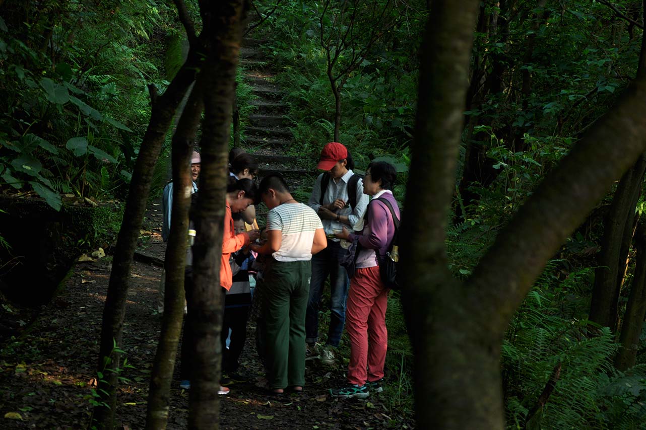 台灣環境資訊協會帶領大陸生態旅遊團於福州山認識手作步道。
