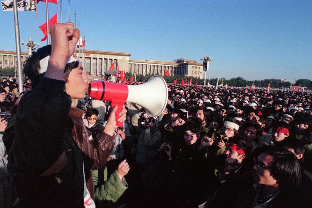 1989年5月14日,北京學生在天安門廣場集會。