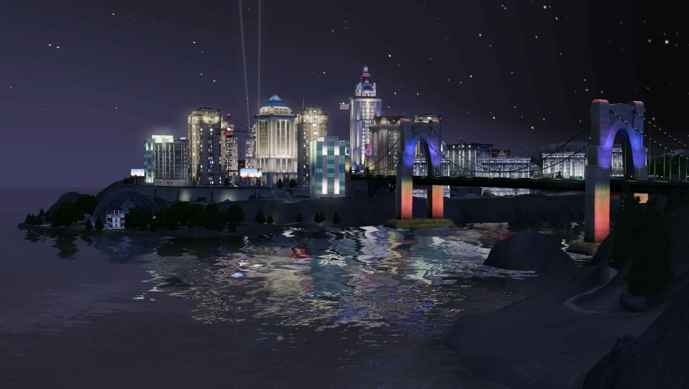 作為模擬世界中唯一一個高樓林立的現代都市,橋港市最美的時候是夜幕降臨,華燈初上的時候。