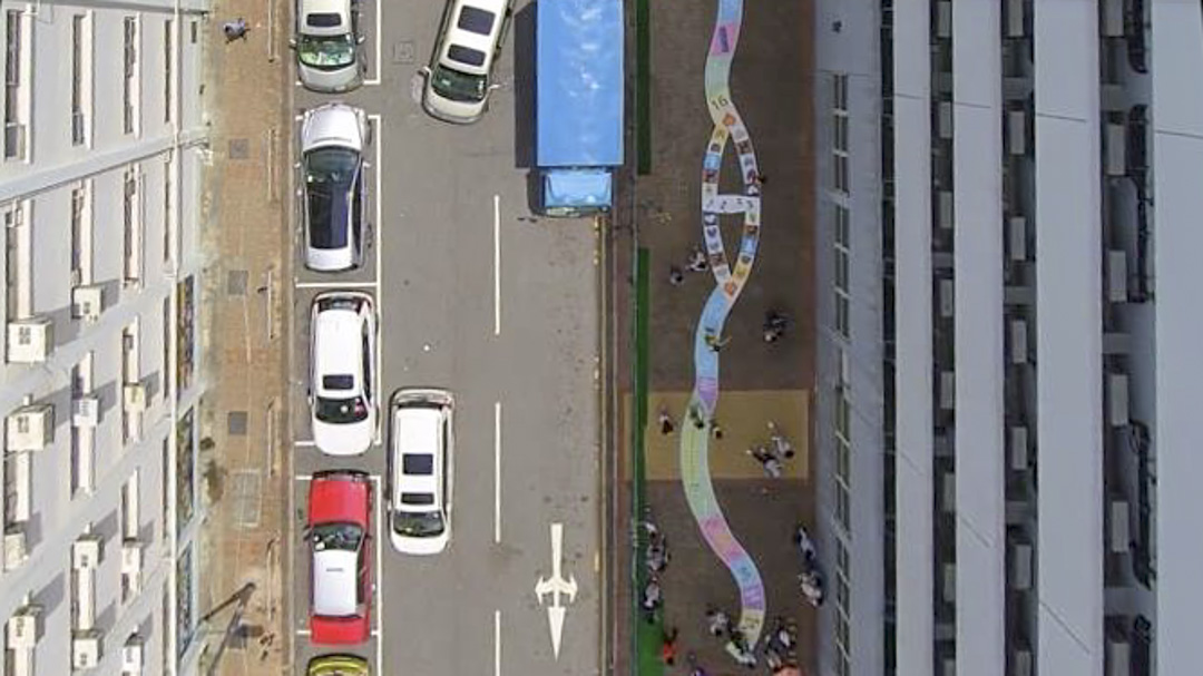 航拍深水埗東沙島街的實驗場。