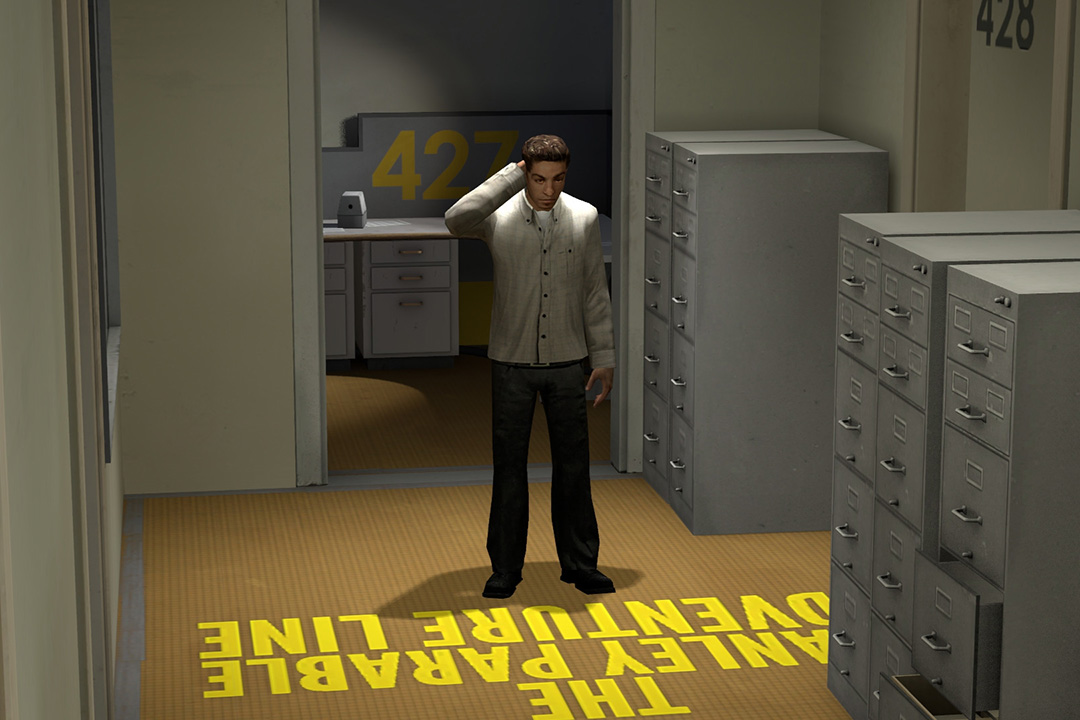 在近年最負盛名的元遊戲《史丹利的寓言》(The Stanley Parable)中,一個神秘聲音始終指引着玩家的選擇。