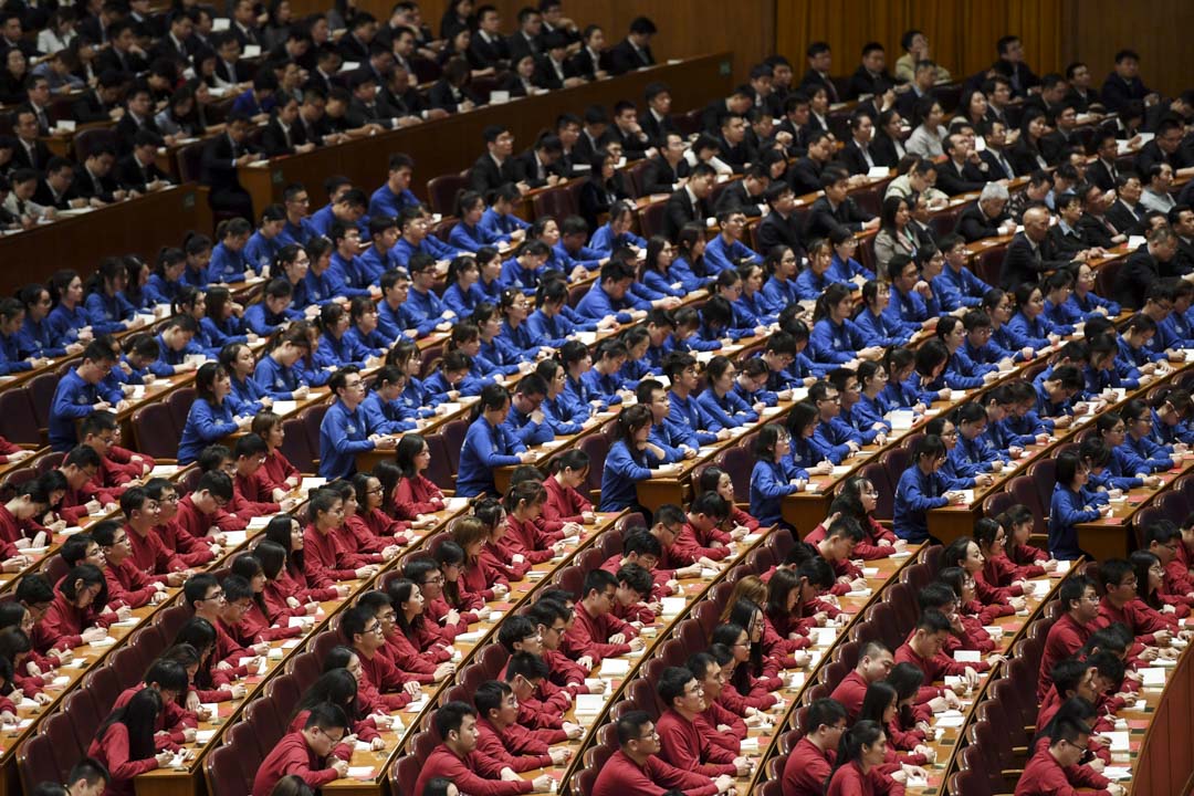 2019年4月30日,五四运动100周年演讲会上出席的学生。