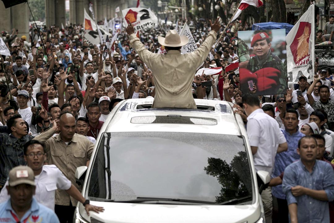 2019年4月9日,總統候選人Prabowo Subianto於印尼蘇門答臘省舉行競選活動。