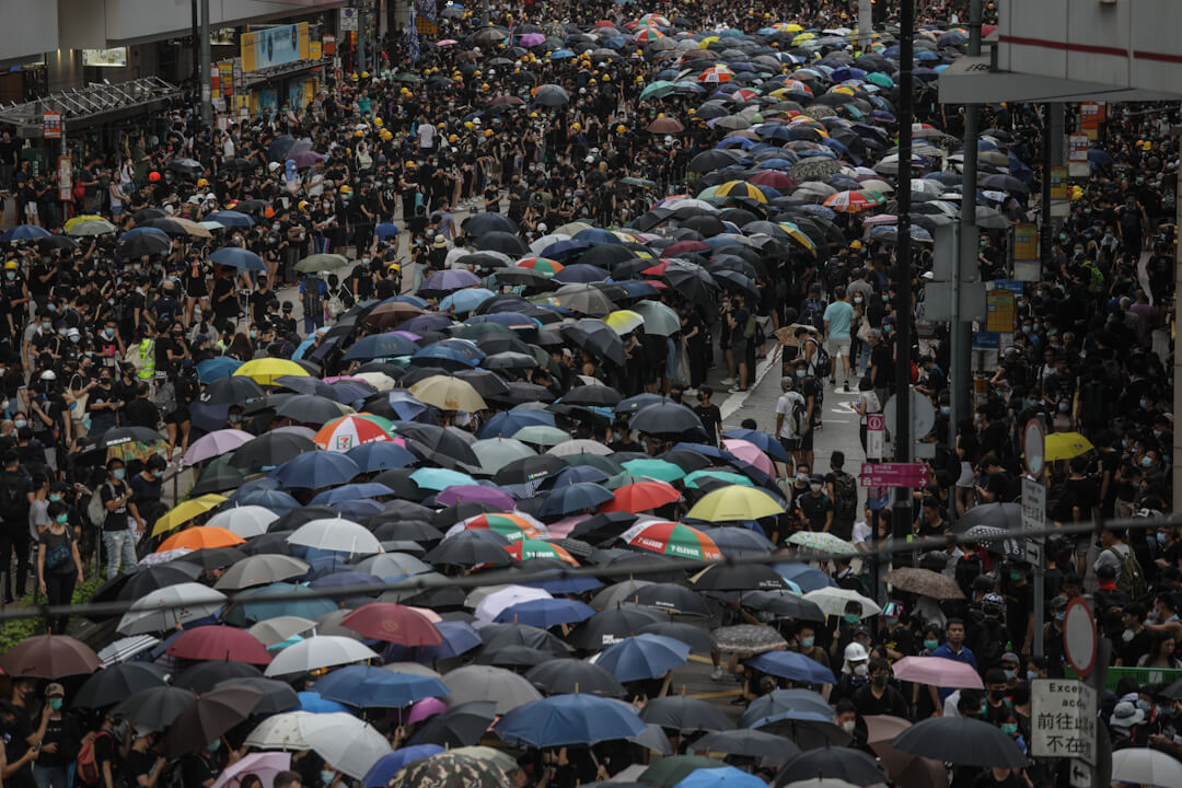 2019年7月28日,示威者在銅鑼灣設置路障。