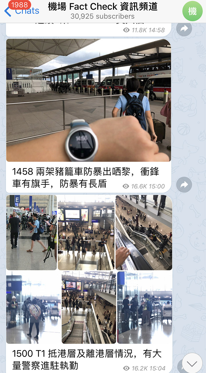 「機場Fact Check資訊頻道」群組截圖。