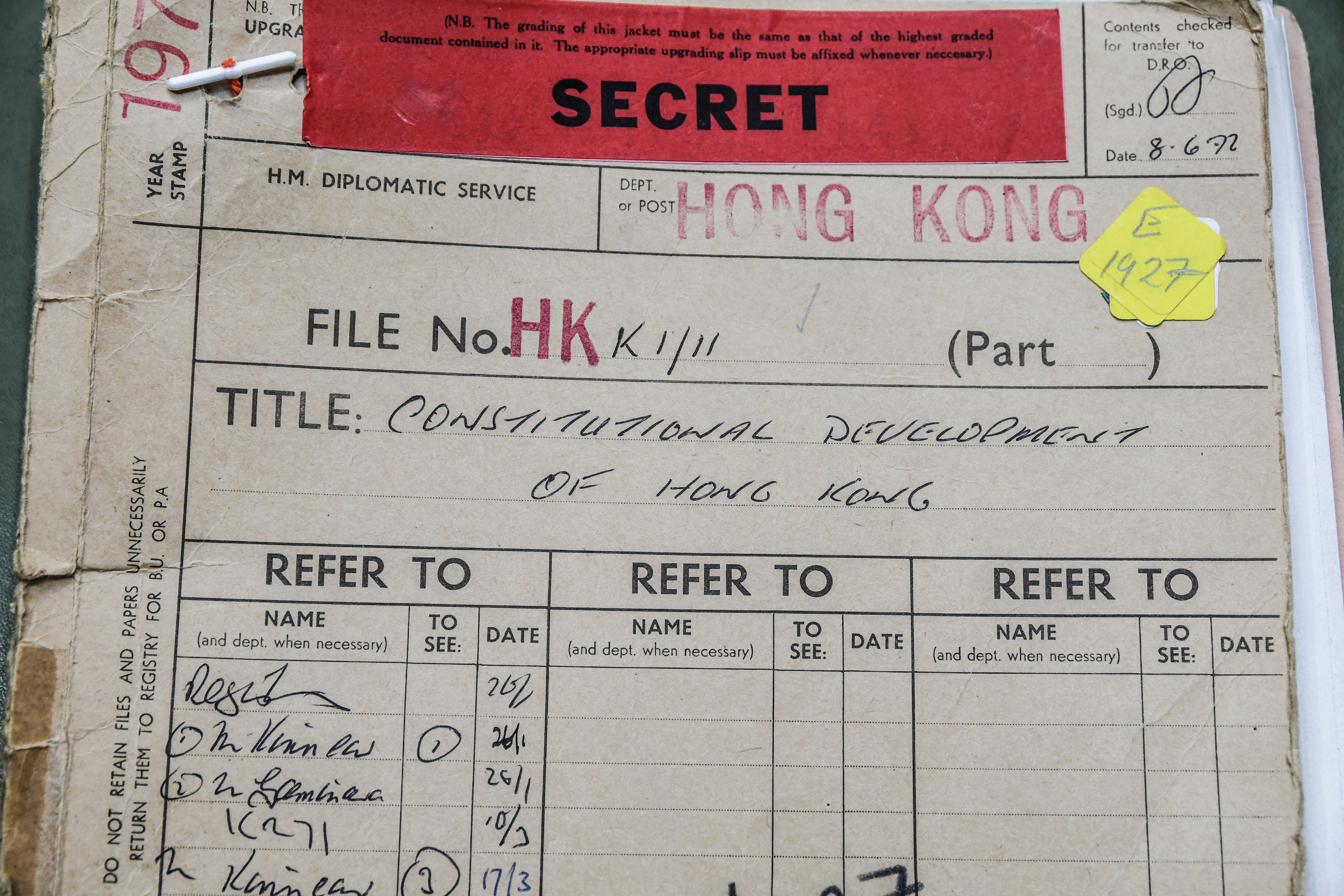 香港憲制發展檔案(Constitutional development of Hong Kong),現藏於英國國家檔案館,編號FCO 40_327於2002年解密。