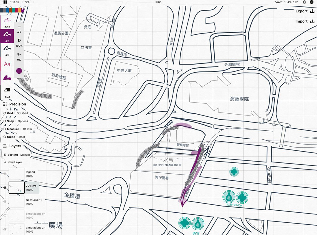 103.hk 地圖的「畫家」會以人手在地圖上標示資訊。