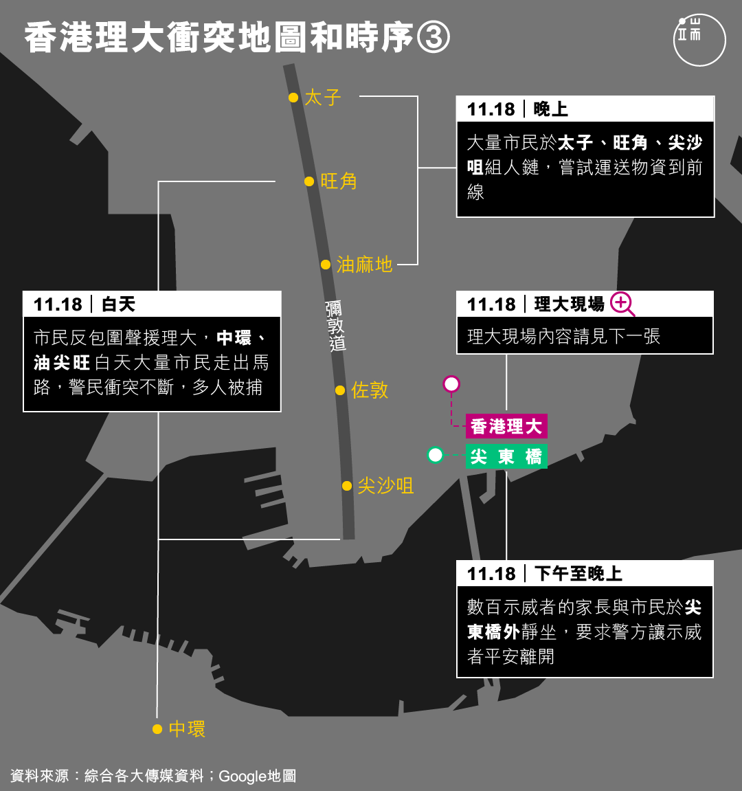 香港理大衝突地圖和時序(3-a)