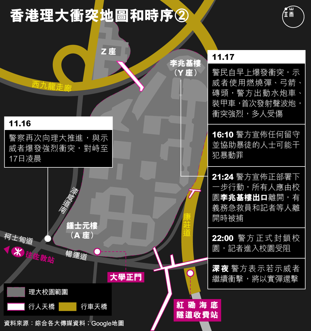 香港理大衝突地圖和時序(2)