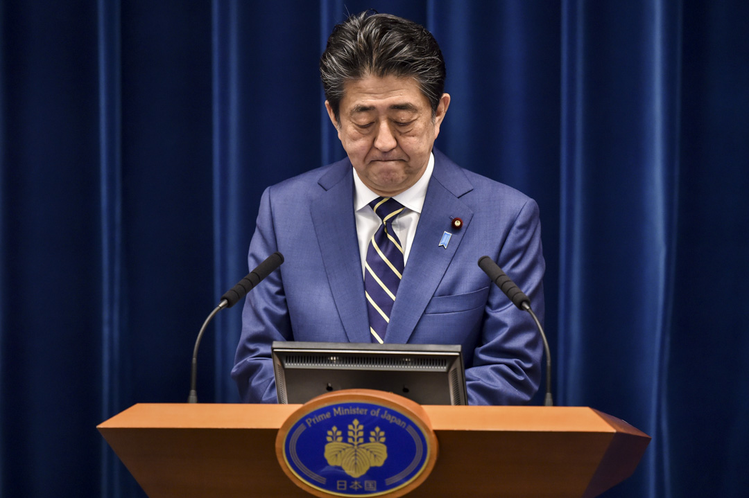 2020年3月28日,日本首相安倍晉三在東京首相官邸召開記者會。