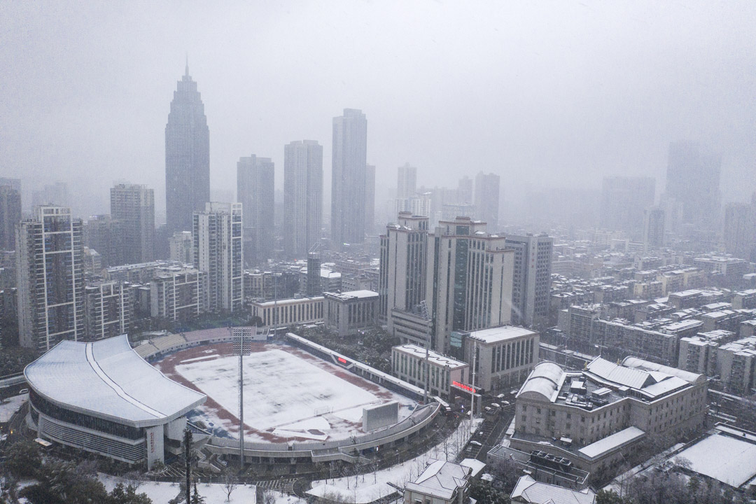 2020年2月15日,湖北省武漢市降雪。