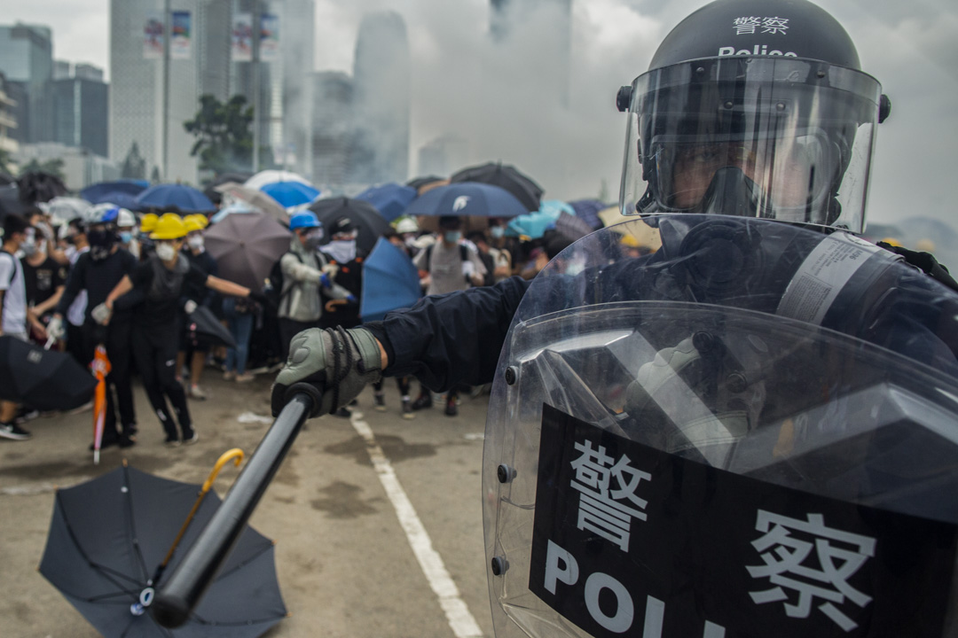 2019年6月12日,警方進行金鐘夏慤道的清場行動。