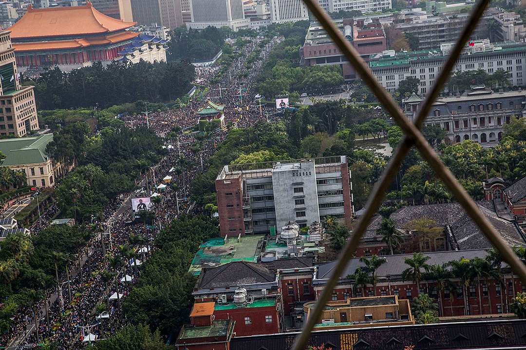 2014年3月30日，抗議者在台北集會，反對海峽兩岸服務貿易協議。