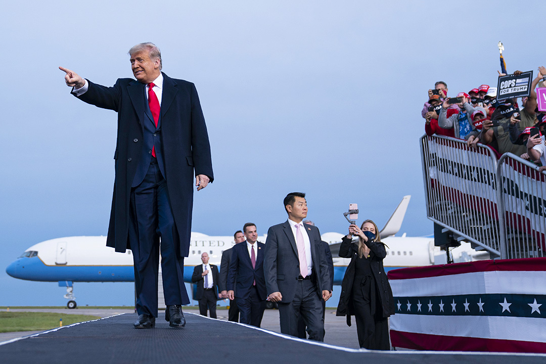 2020年9月19日,唐納德·特朗普總統於北卡羅來納州費耶特維爾舉行競選集會上。