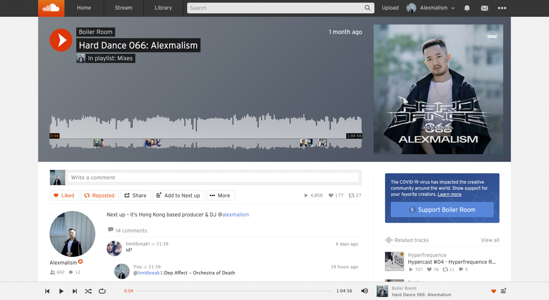 Soundcloud 的介面简洁清晰,兼且着重于留言、回应和追踪等的社交功能。