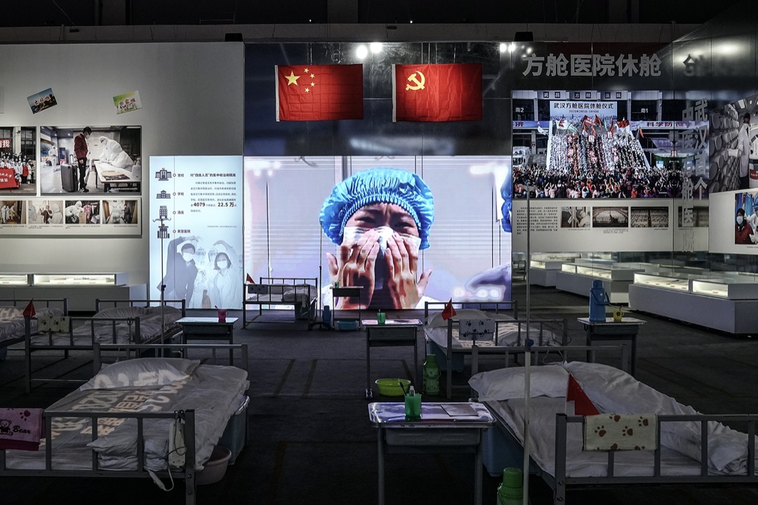 2020年10月15日,武漢一個展覽館展出有關2019冠狀病毒抗疫過程的展覽。