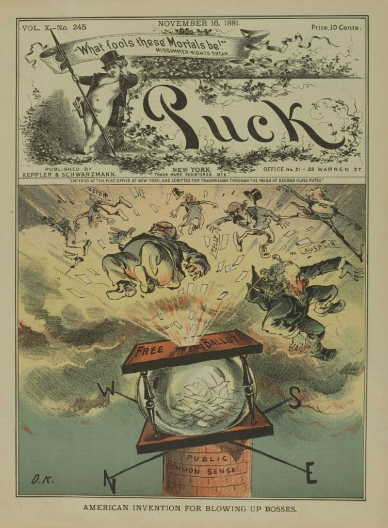 1881年美国报纸,一则关于透明选票箱防范舞弊的漫画