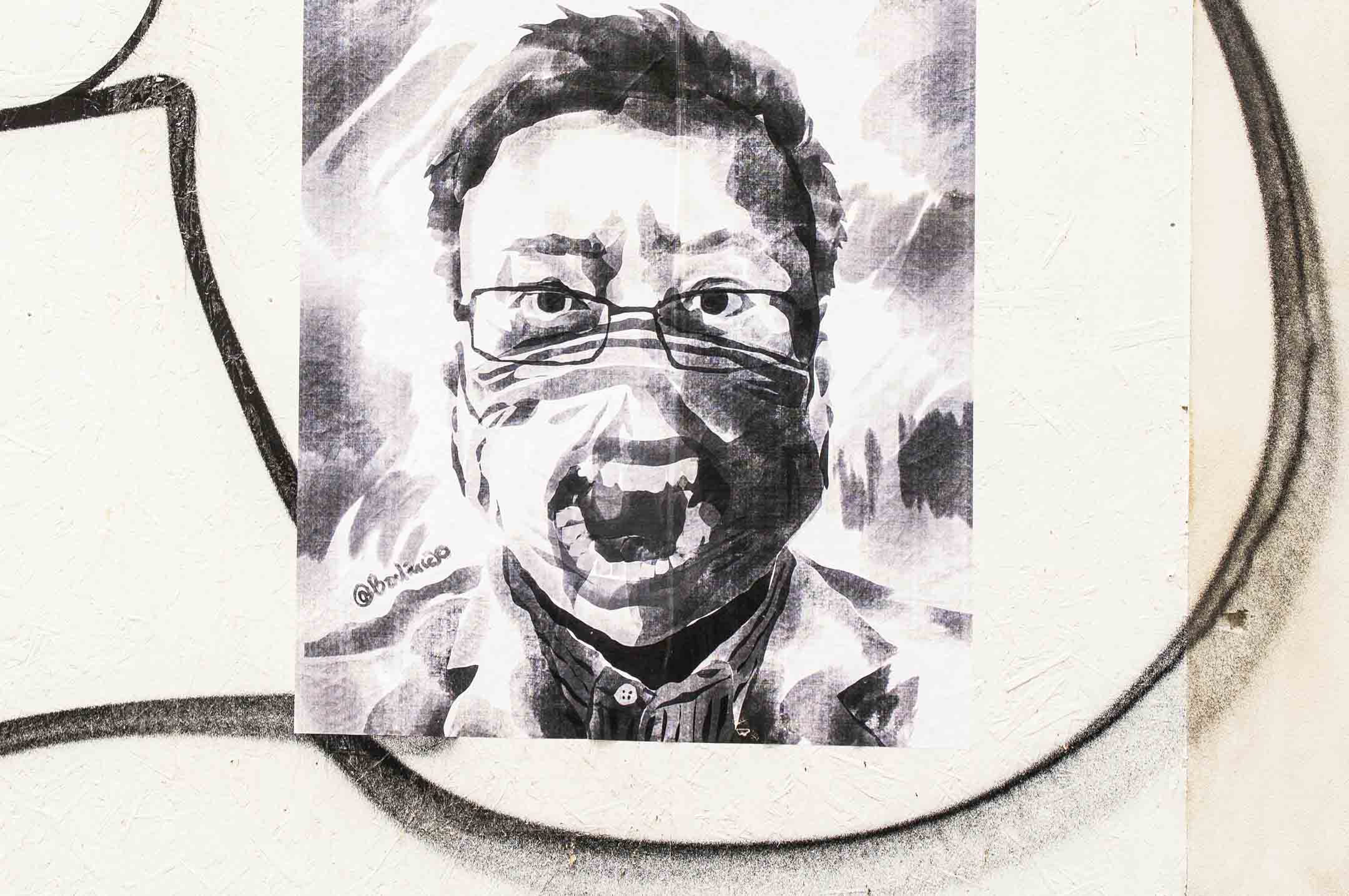 2020年3月26日,一位匿名的中國藝術家在捷克布拉格展示紀念李文亮醫生的作品。