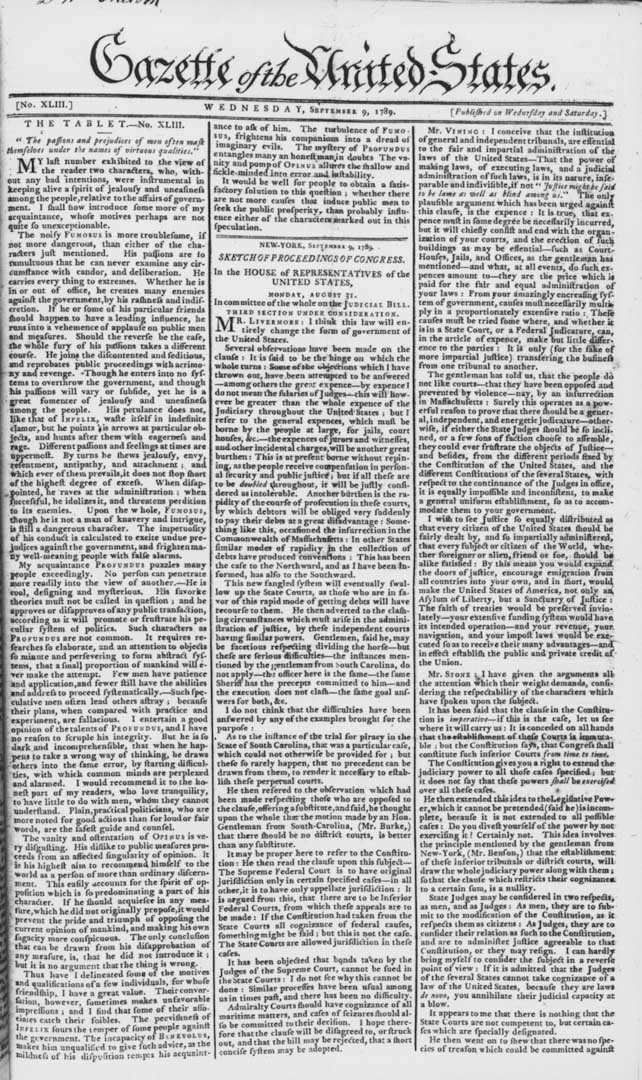 1789年9月9日號的《美國公報》。
