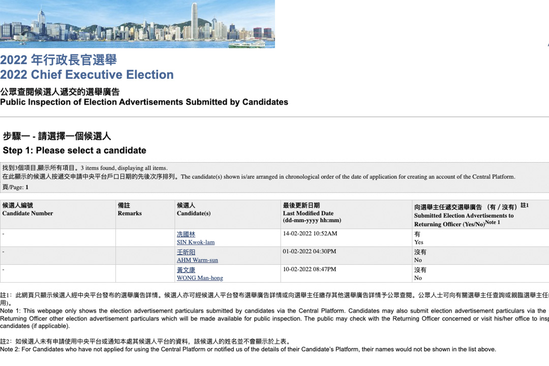 翻查香港选举事务处资料,有自称“中央军委中共国宝壬昕阳”人士登记了成为候选人。