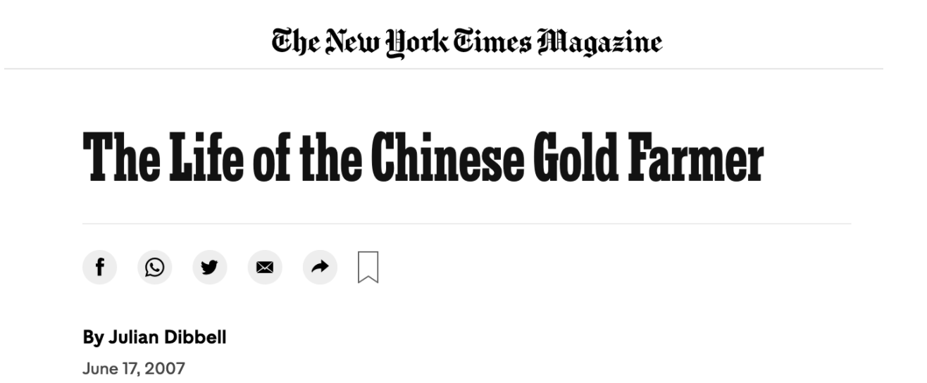紐約時報是最早開始報導中國打金農民的外媒之一。
