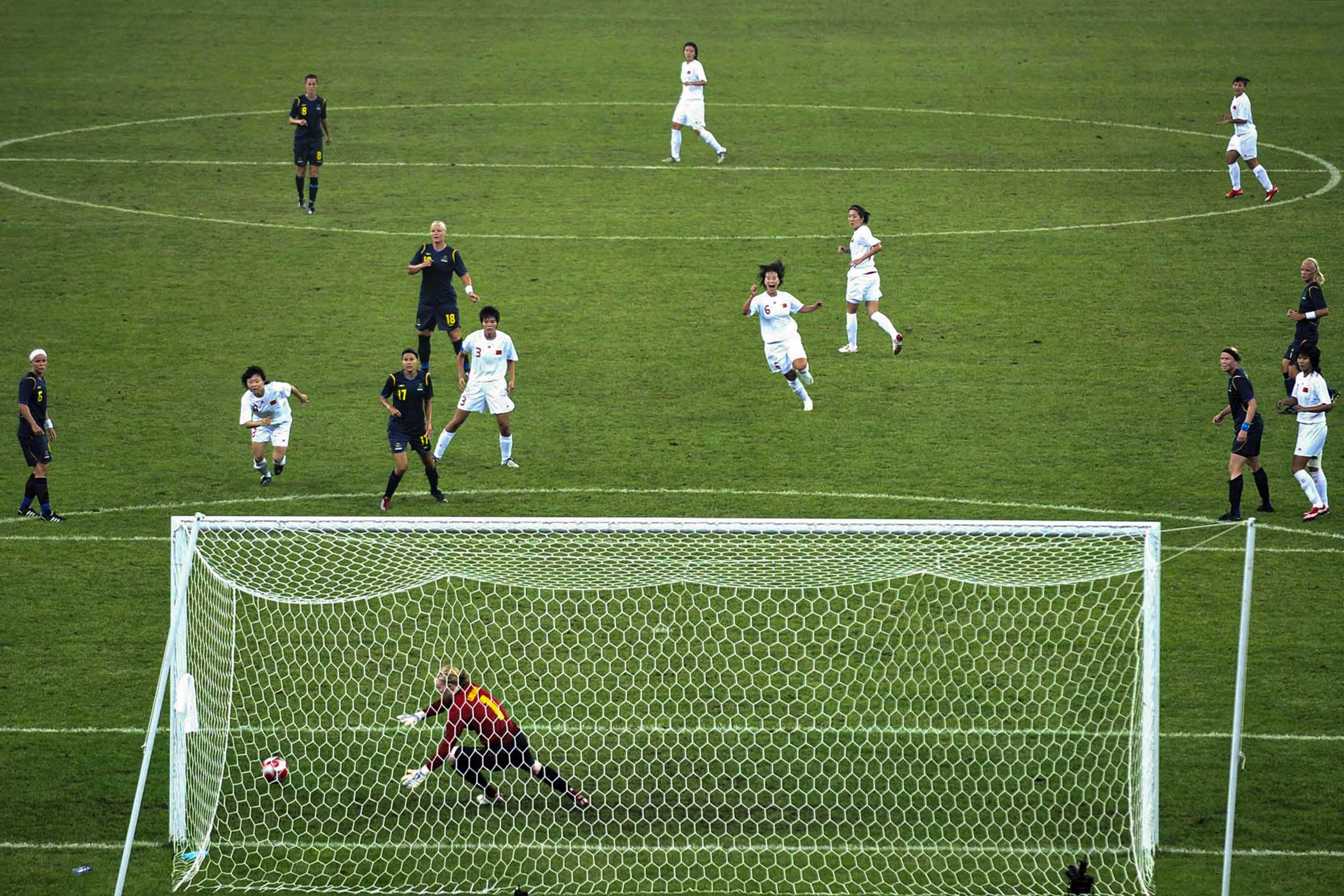 2008年3月20日，中國北京夏季奧運會，中國女子足球隊對瑞典女子足球隊。