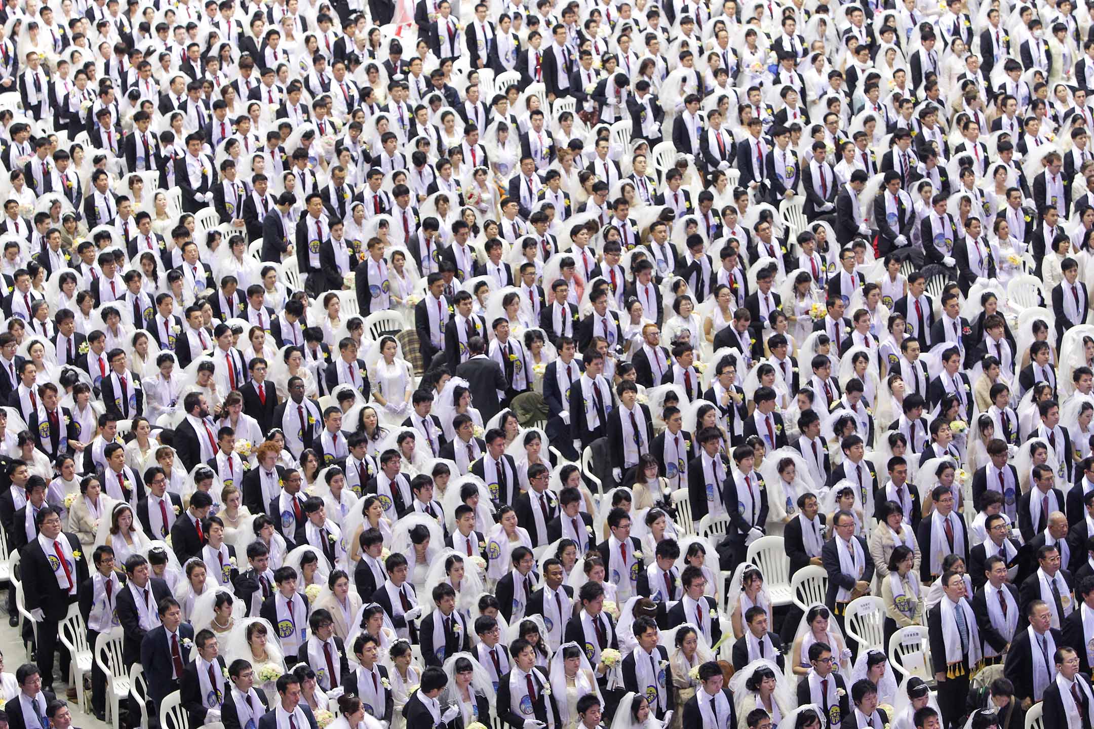2015年3月3日,韓國加平郡,數千對夫婦參加統一教會的集體婚禮 。