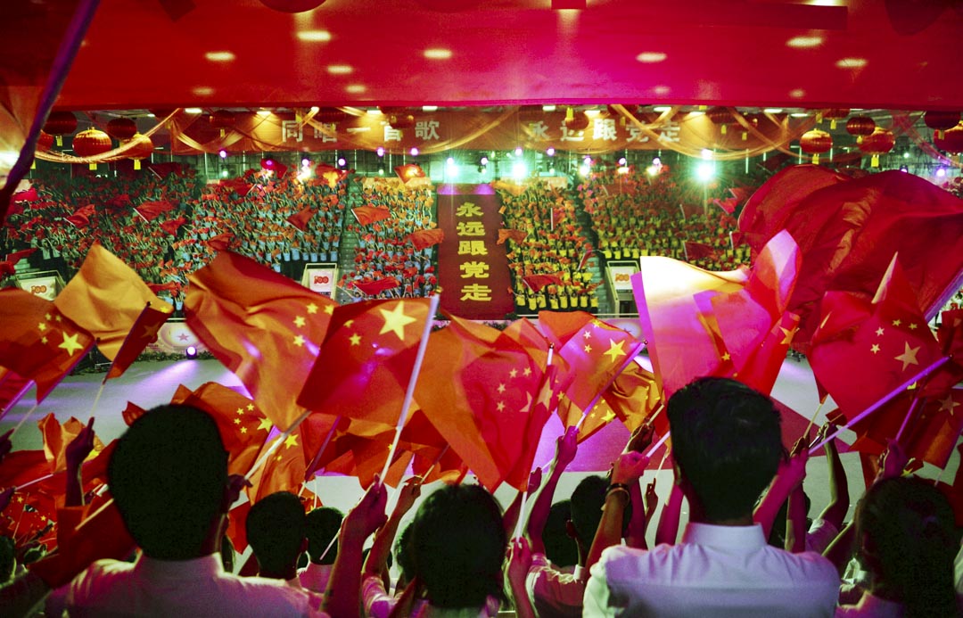 2021年6月26日,天津人民體育館舉行的慶祝中國共產黨成立100週年的合唱活動。