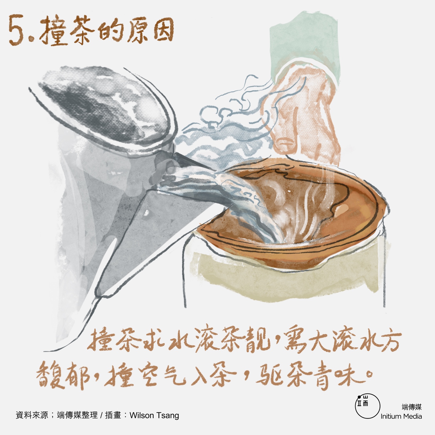 撞茶求水滚茶靓,需大滚水方馥郁,撞空气入茶,驱茶青味。