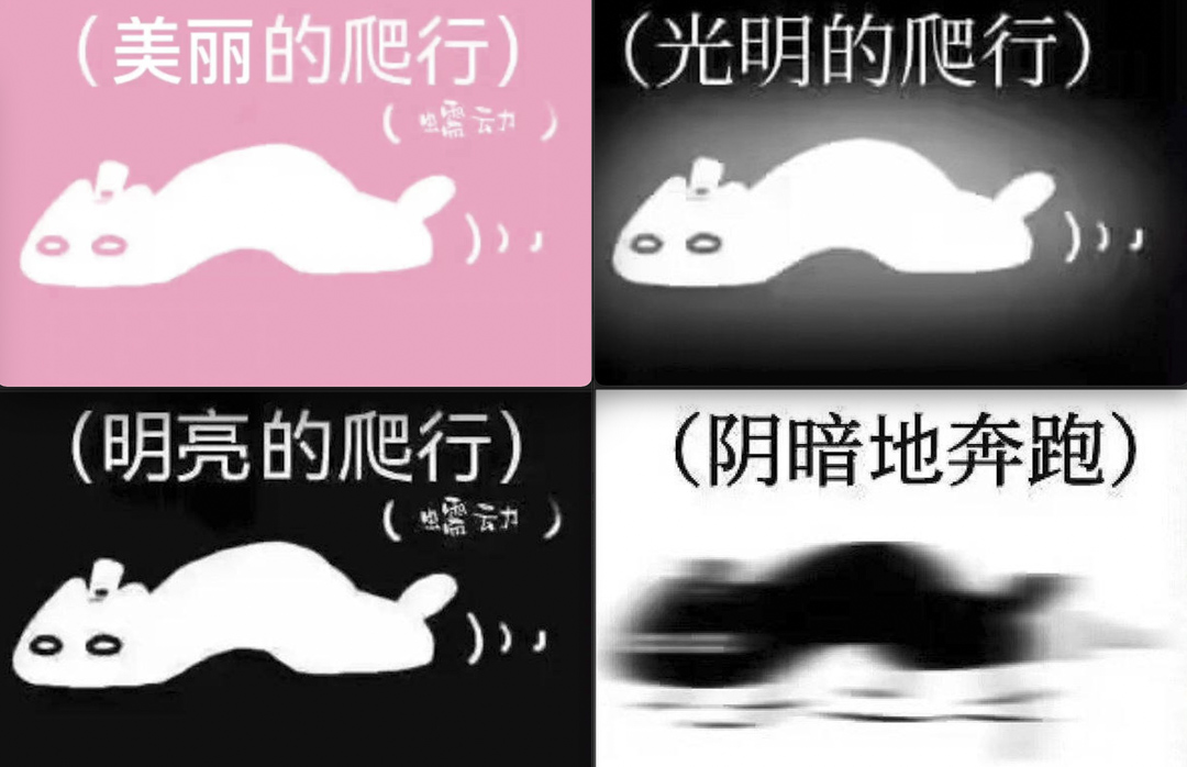 中國網友在「陰暗地爬行」熱梗的基礎上創作了不同表情包。