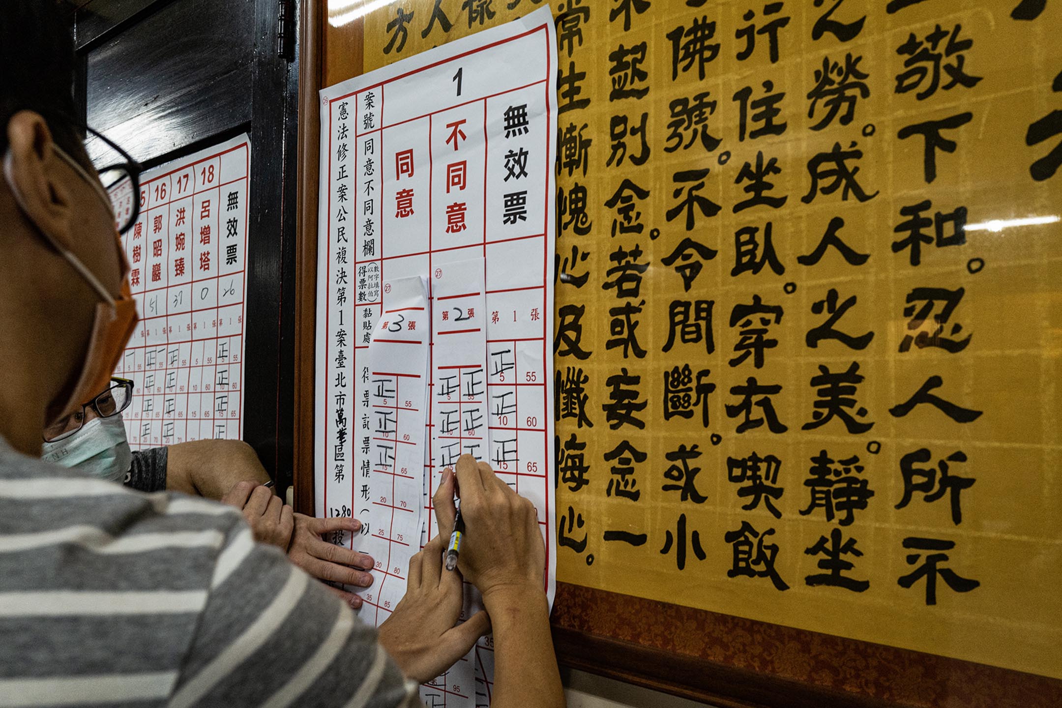 2022年11月26日,台北萬華區的票站就18歲公民權修憲複決案進行點票。