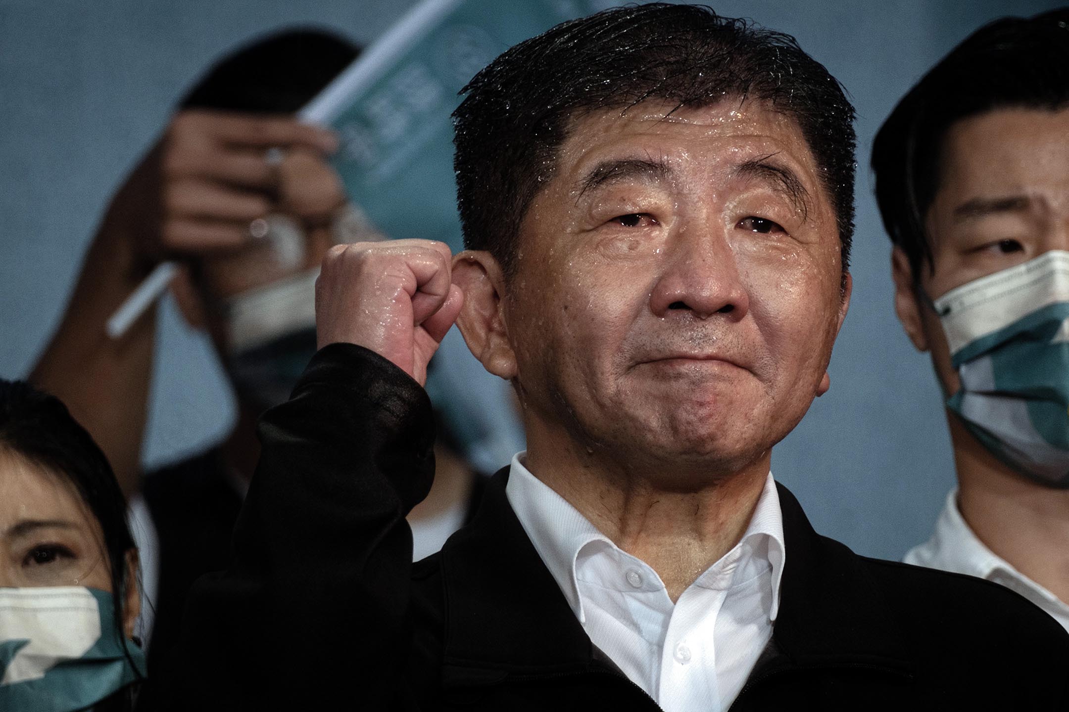 2022年11月25日，民進黨台北市長候選人陳時中在造勢晚會上。