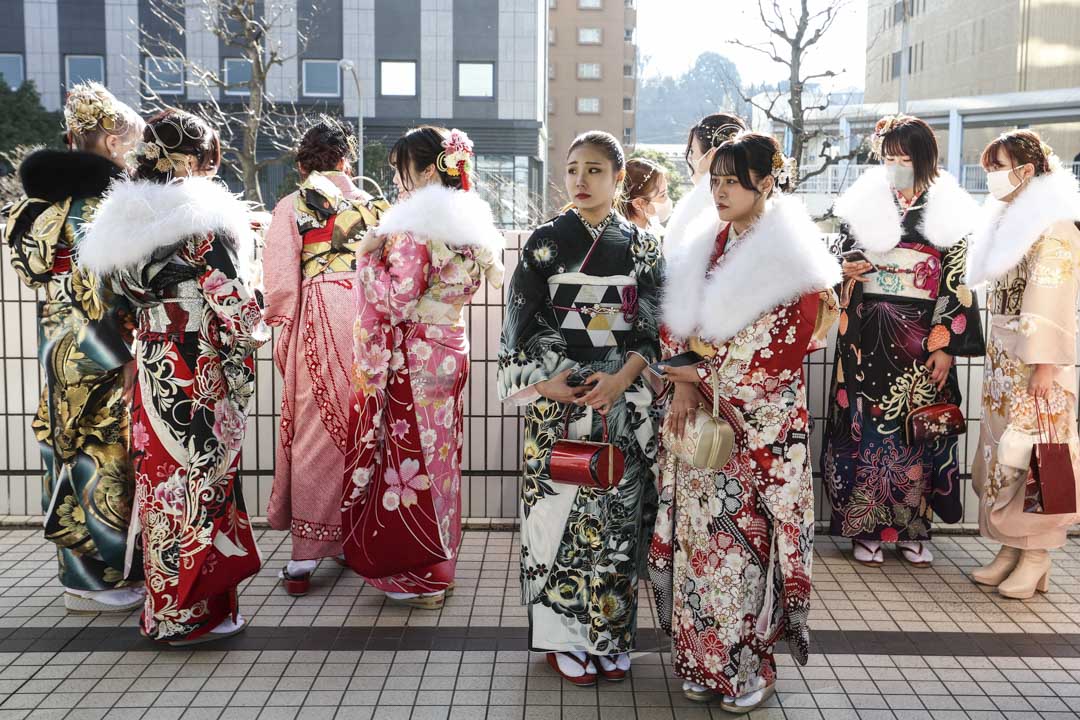 2023年1月9日,日本橫濱穿著和服的女性。