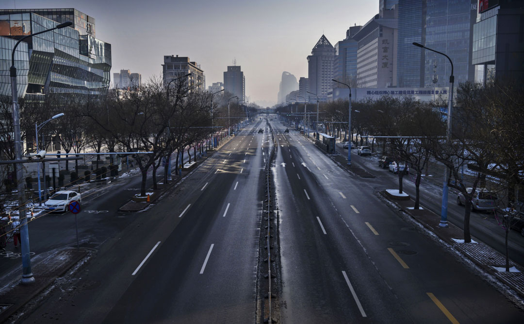 2020年2月9日，北京一條幾乎空無一人的街道。攝：Kevin Frayer/Getty Images