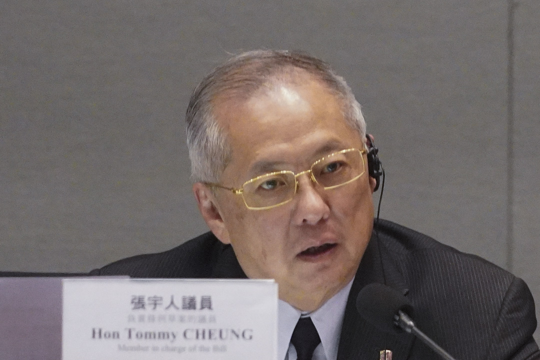 2023年8月4日,立法會討論中大董事會架構重組方案,提出條例草案的立法會議員張宇人。圖:端傳媒