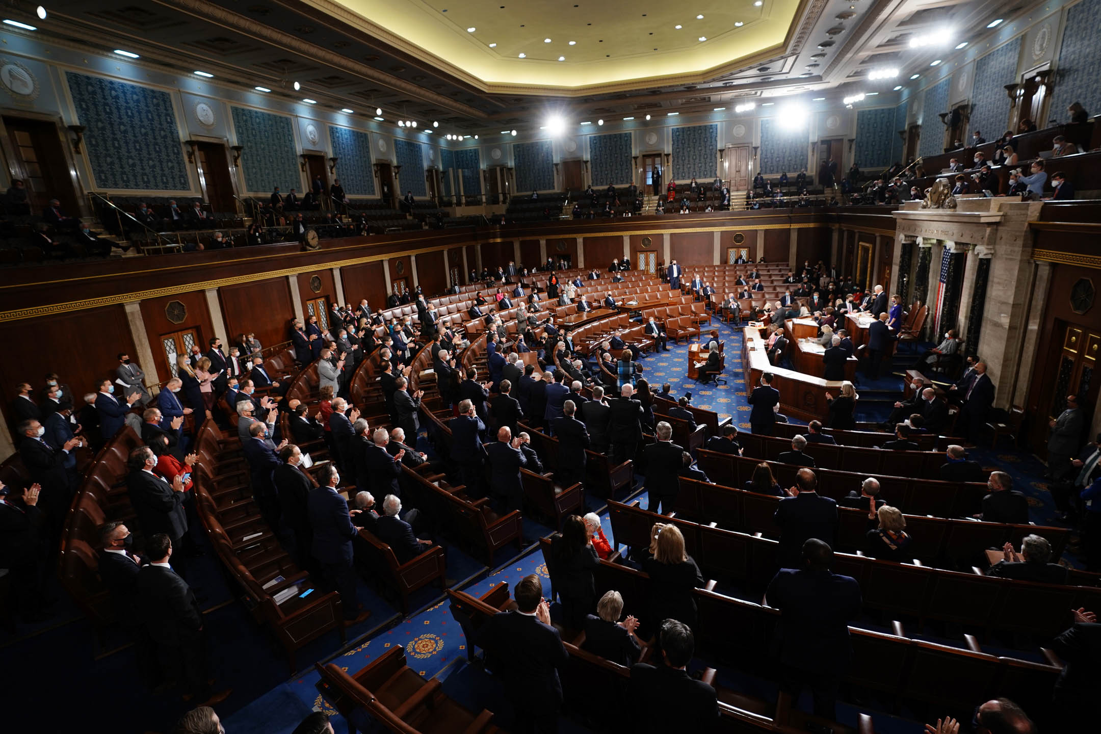 2021年1月6日，美國，衆議院議長南希·佩洛西主持國會會議。攝：Kevin Dietsch-Pool/Getty Images