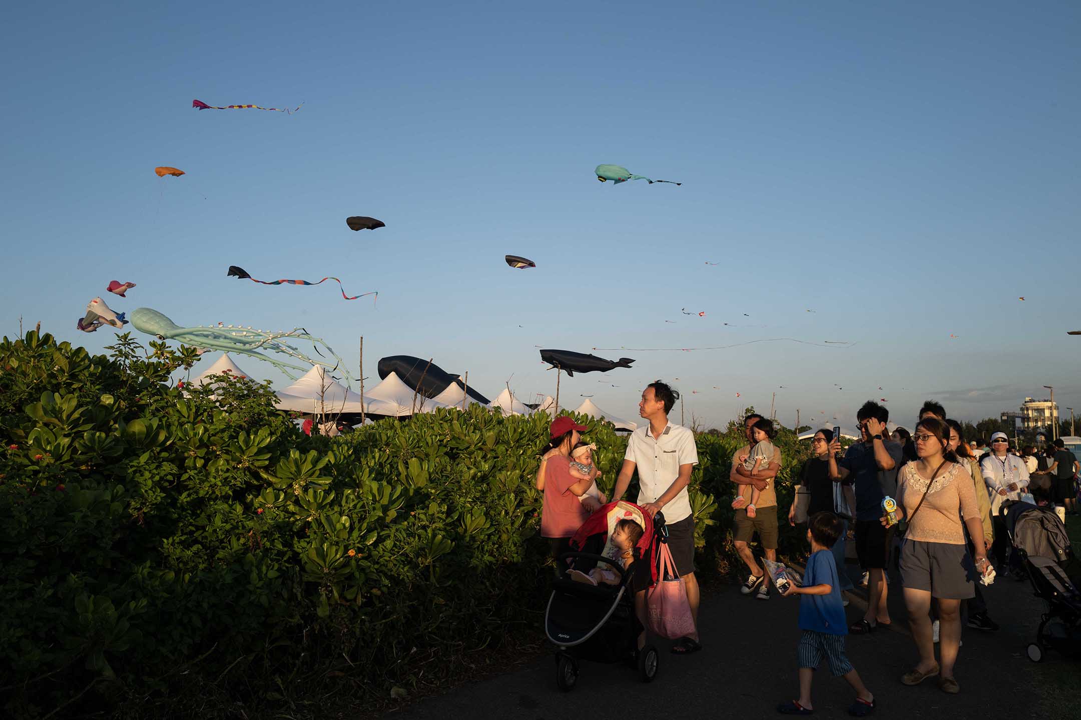 2023年9月11日,新竹,风筝节期间,市民到场看风筝。摄:陈焯煇/端传媒