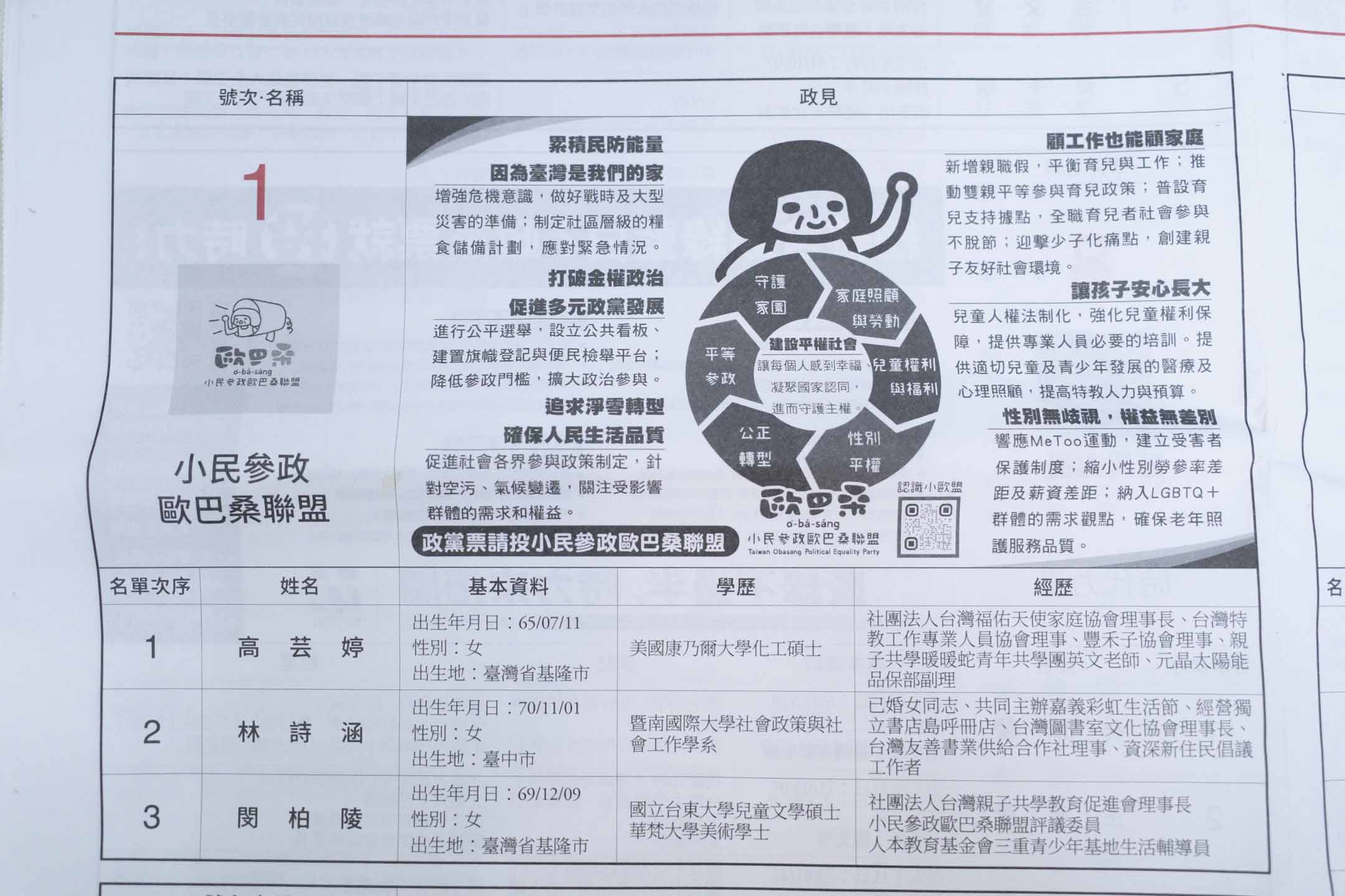 选举公报上的各党政见。