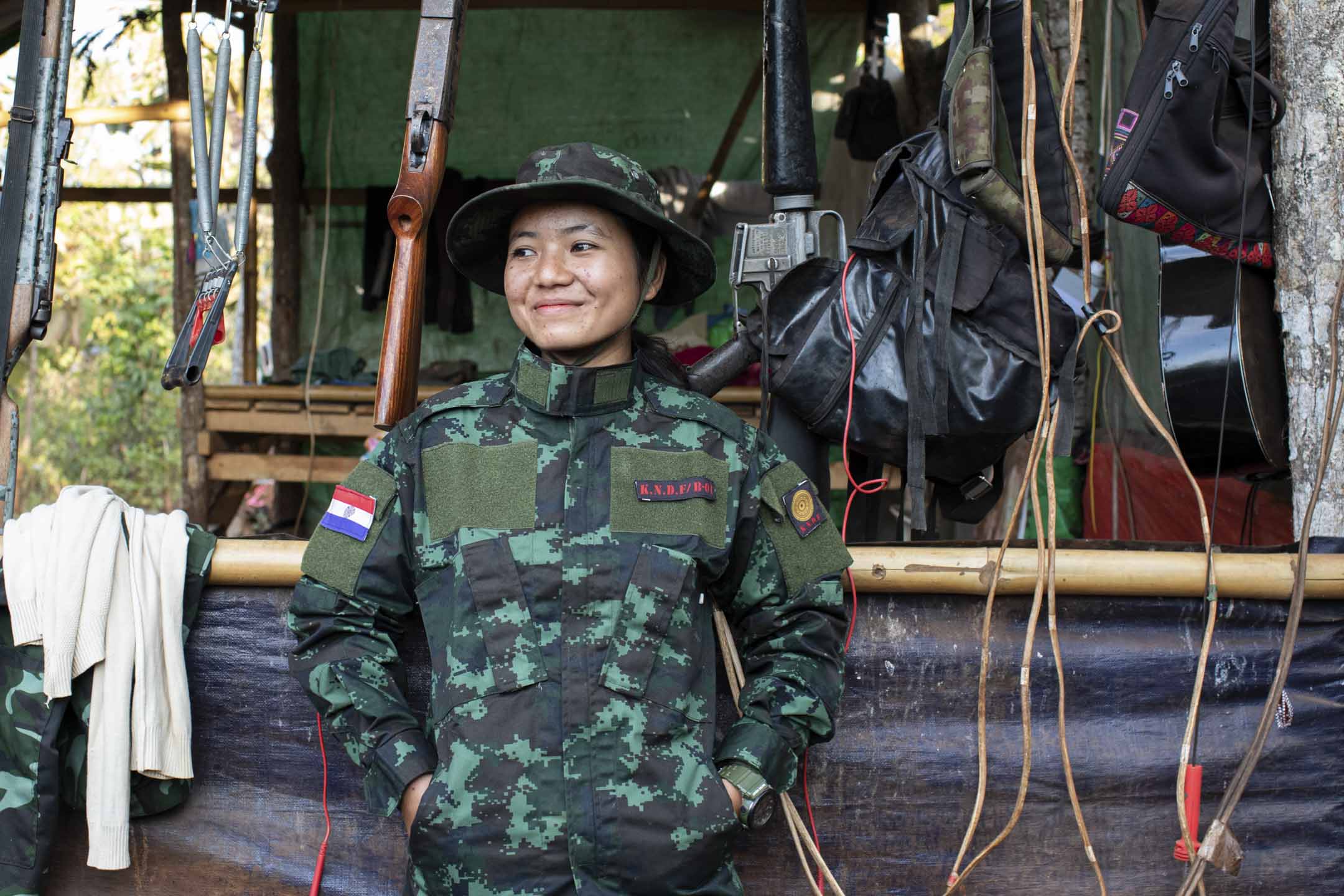 2024年1月23日,克伦尼民族防卫军(KNDF)第1营的女军人素季(Su Kyi)。摄影:Myo Satt Hla Thaw
