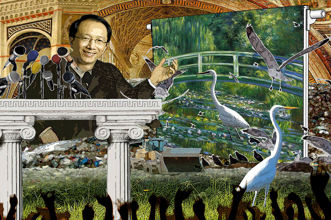 松叔叔宣布讓步,不開發郊野公園,全面在綠化帶起樓。插圖:Wilson Tsang/ 端傳媒