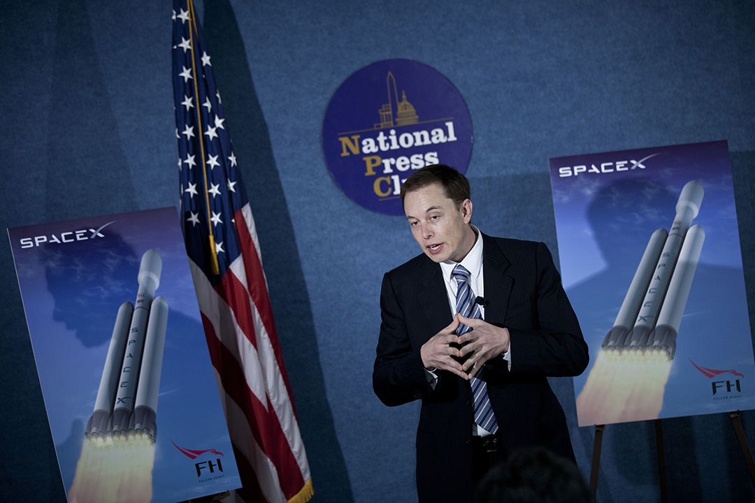 2011年4月5日，美國，SpaceX集團總裁伊隆馬斯克在華盛頓的記者會上發言。攝：Brendan Smialowski/GETTY