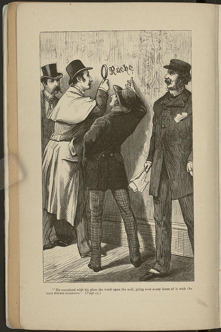 01 1887，《血字的研究》（A Study in Scarlet）发表于杂志《比顿圣诞年刊》（Beeton’s Christmas Annual）/ 插画家：D. H.Friston. / 作者：柯南．道尔（Arthur Conan Doyle）