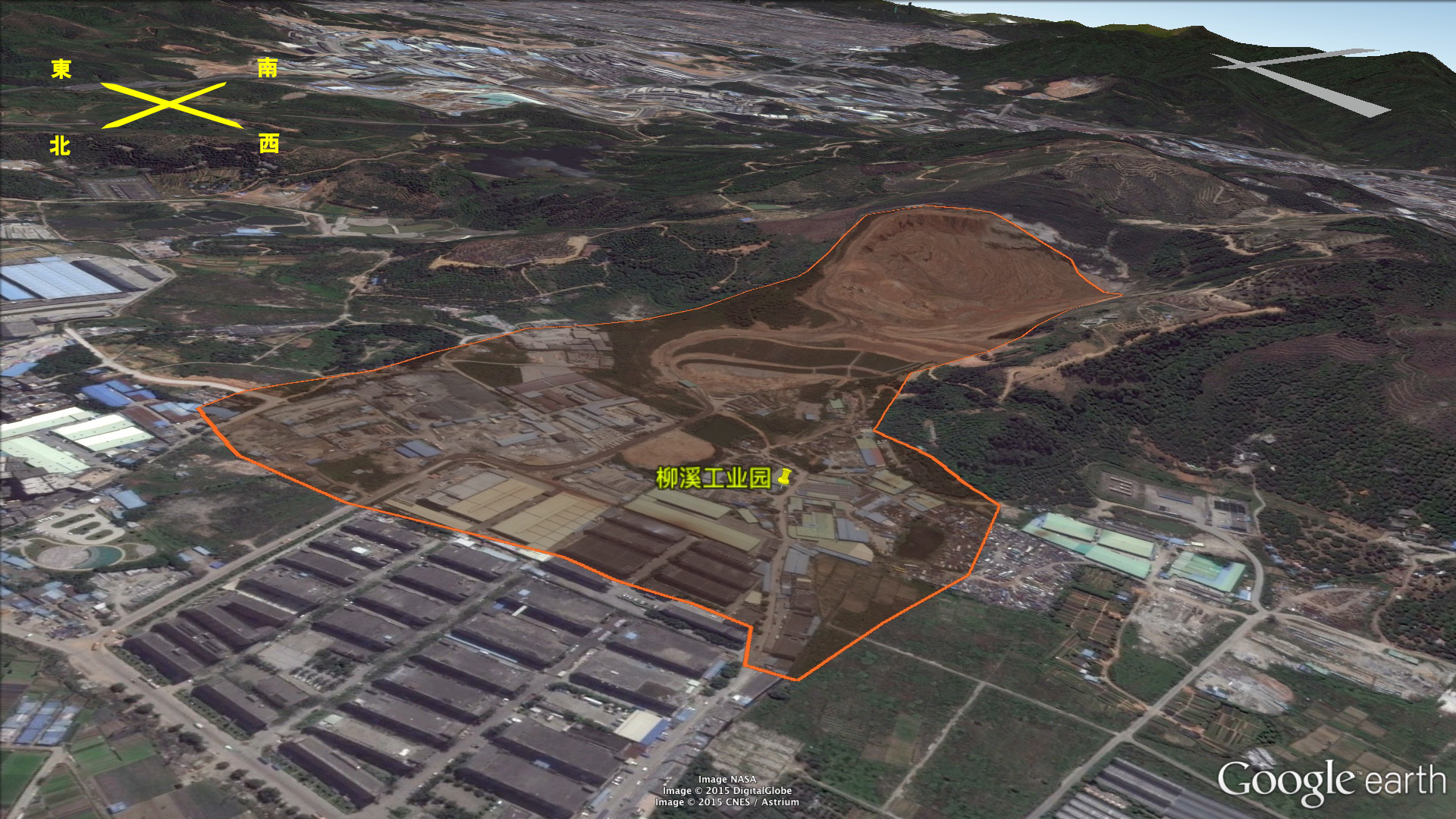根據現場航拍照片,以Google Earth衛星圖為基礎勾畫的山泥傾瀉區域圖。